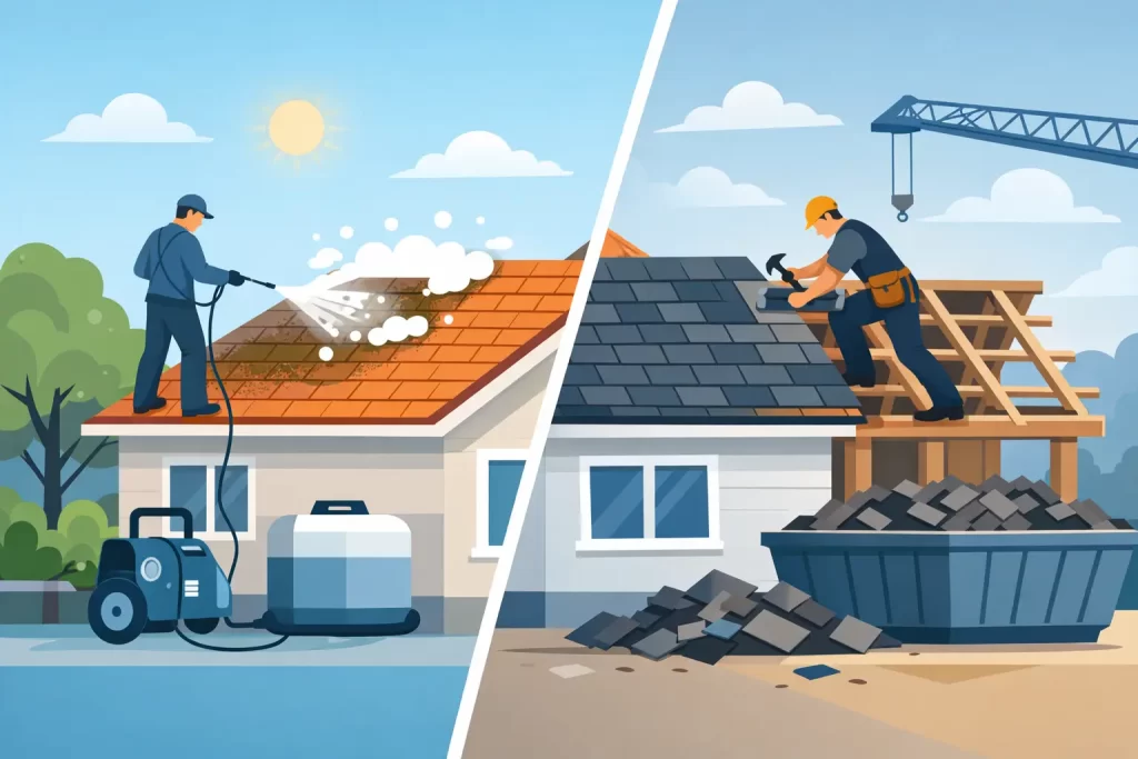 Roof Soft Washing vs Replacement